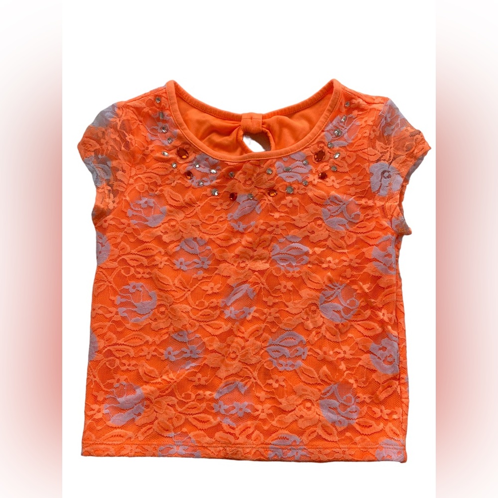 Justice Orange Lace with Gemstones Top- Girls Size 8